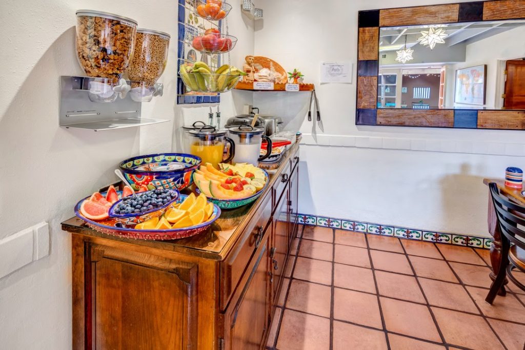 counter with fruit and pastries